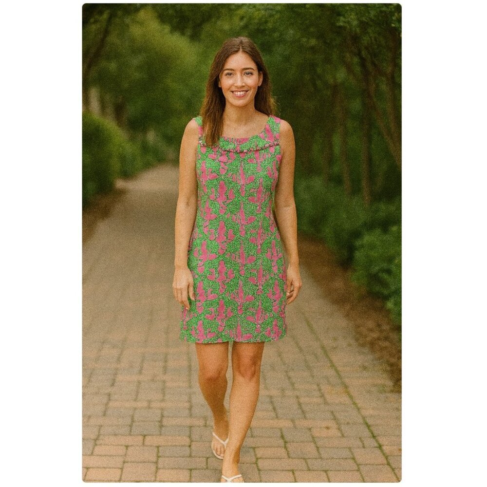 Lilly Pulitzer Dress Womens 6 Pink Green Giraffe Print Sleeveless Pockets Beaded